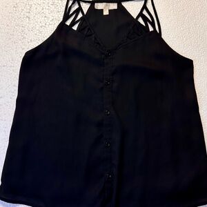 Lumiere Sleeveless Black Crisscross Tank Top